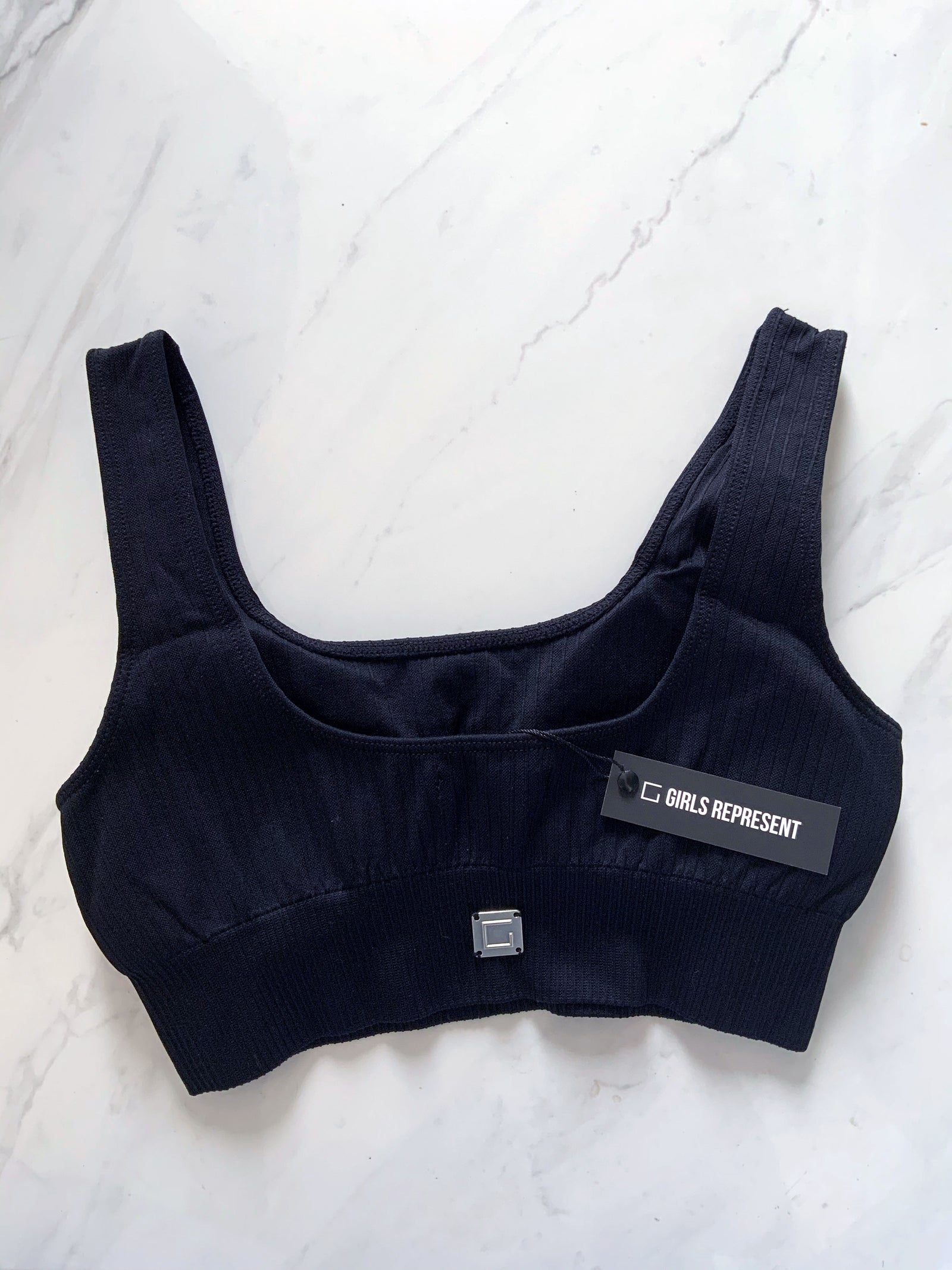 Black Ribbed Sports Bra