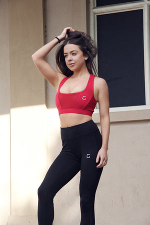 'Cross-Back' Sports Bra - (Red)