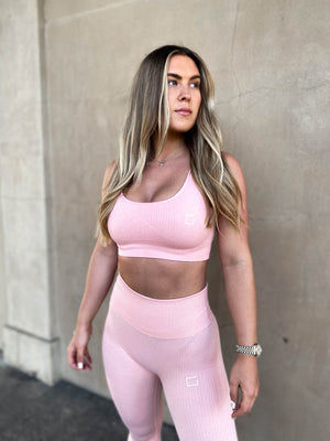 Pink Ribbed Sports Bra
